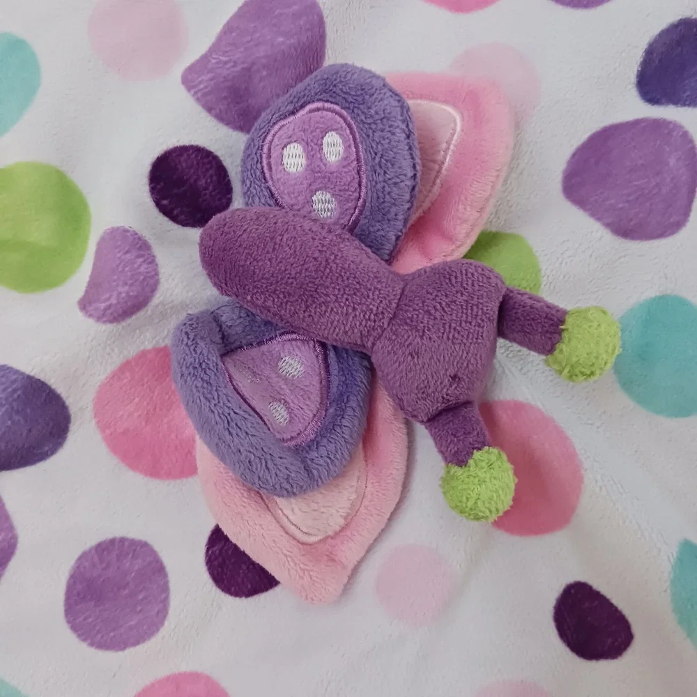 Carters Butterfly Security Blanket Lovey Polka Dot Purple Pink Teal White 13in